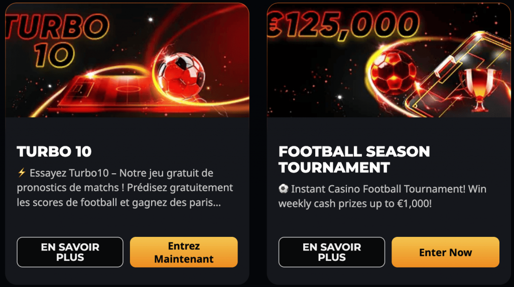 Offres de bonus et de cashback d'Instant Casino
